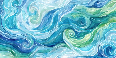 Obraz premium Abstract swirling waves in shades of blue and green, evoking a sense of fluidity and motion.