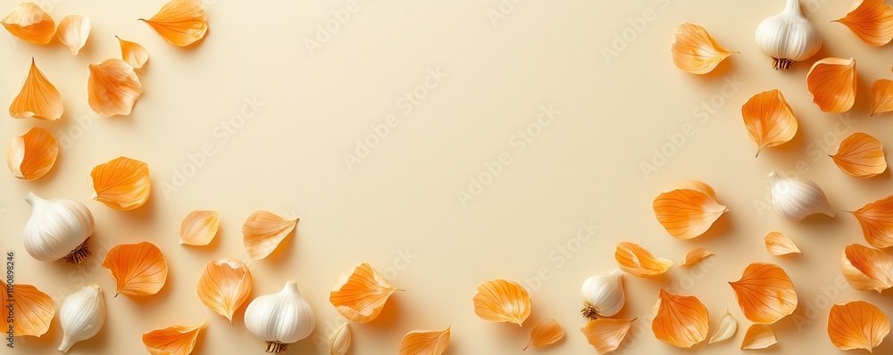 Aufkleber a soft background adorned with orange petals and white flowers, creating a delicate and inviting vis