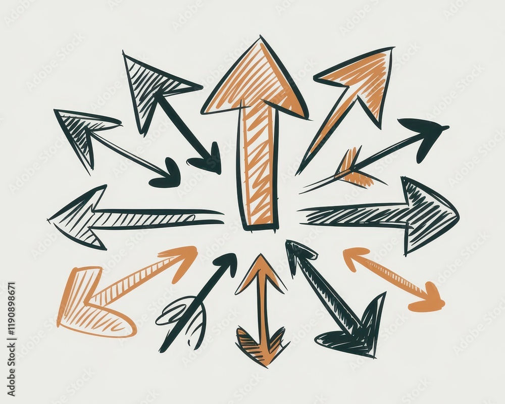 Poster multiple arrows pointing in various directions showing choice