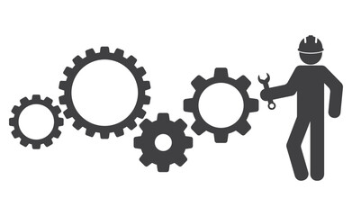worker repairman with gear cog wheel mechanism icon