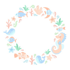 Cute Cartoon Sea Creatures in a Circle