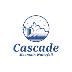 Mountain Waterfall logo design vector illustration. Mountain Waterfall logo concept template