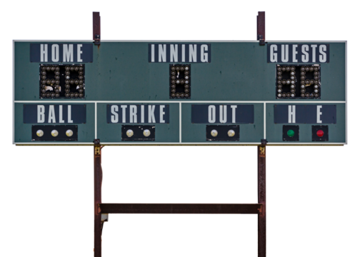 Old baseball scoreboard isolated on a transparent background PNG