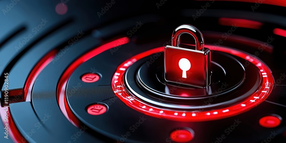 Poster a close-up of a digital lock symbolizing cybersecurity and data protection in a modern tech environm