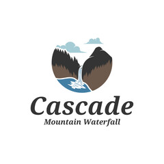 Mountain Waterfall logo design vector illustration. Mountain Waterfall logo concept template
