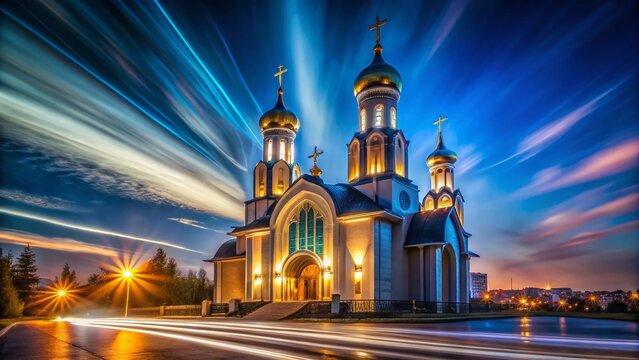 Modern Christian Church Aktobe Kazakhstan Night Long Exposure Photography
