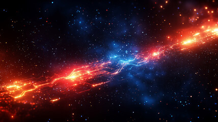 Electronic technology background. Digital electronic technology glowing wallpaper. Computer network shiny poster. Bright lights. Raster bitmap digital illustration. AI artwork.	