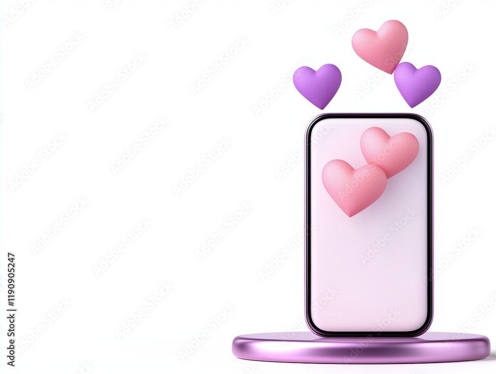 Poster a modern smartphone displaying floating colorful hearts, symbolizing love and connection in the digi