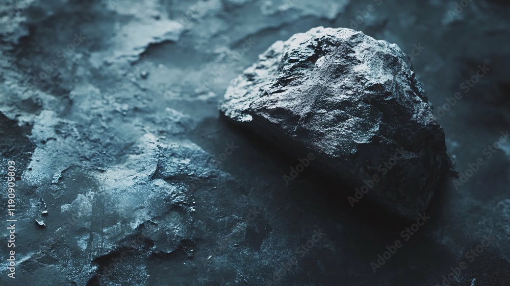 Poster dark stone resting on textured surface creating dramatic scene