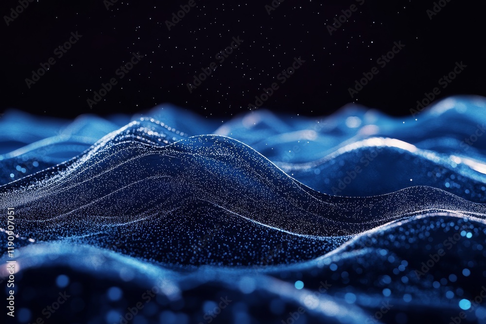 Poster a captivating visual composition showcasing abstract blue water waves, adorned with stunning sparkli