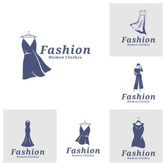 Fototapeta premium Set of Women Clothes logo design vector illustration. Women Fashion logo concept template