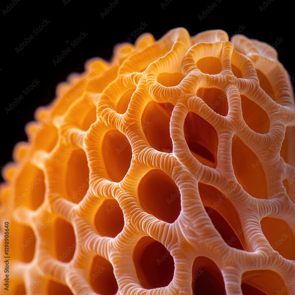 Poster close-up view of a beautiful coral structure showcasing vibrant orange color and intricate patterns.