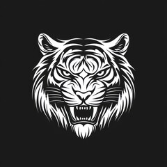 White Tiger Head Roar, Dark Background, Graphic Design, Apparel Print