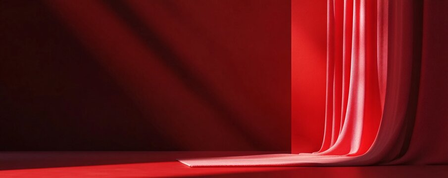 Red curtain and carpet creating a cozy atmosphere in a sunlit room