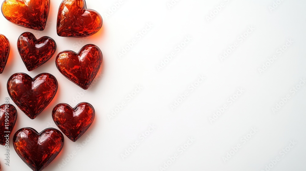 Poster group of red hearts arranged on a white background symbolizing love and affection in a simple design