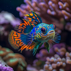 Vibrant Mandarin Fish in Coral Reef
