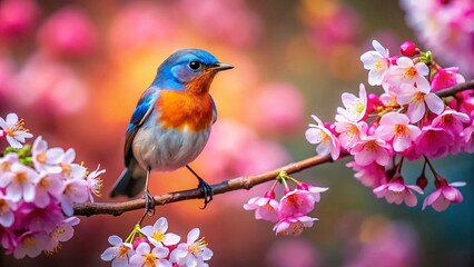Fototapeta premium Monochrome Bird on Branch, Floral Drone Photography
