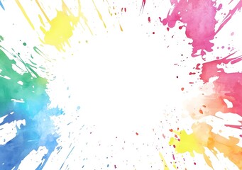 Vibrant Watercolor Splash Colorful Background with Central White Space for Creative Design