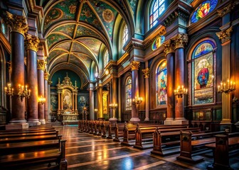 Obraz premium Moody Low Light Interior, Stockholm Church, Architectural Detail, Baroque Interior, Religious Building