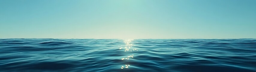 Obraz premium Serene Ocean Horizon with Tranquil Blue Sky and Film Grain Effect