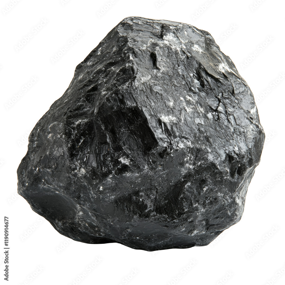 Aufkleber the image shows a single large dark grey rock with a rough and textured surface isolated against a b