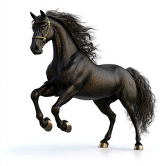 Fototapeta premium horse, black horse, majestic horse, galloping horse on white background, 3D cartoon
