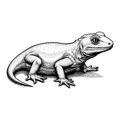 Obraz premium Detailed Side View Gecko Reptile Black and White Outline Line Art Drawing Engraving Style