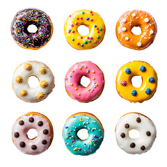 Fototapeta premium Colorful Assortment of Freshly Baked Donuts with Sprinkles and Glaze