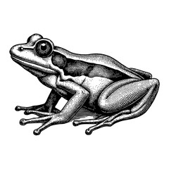 Naklejka premium Red Eyed Tree Frog Detailed Black and White Outline Line Art Drawing of Amphibian Creature