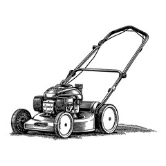 Fototapeta premium Lawnmower Side View Detailed Simple Black and White Outline Line Art Drawing Isolated Object