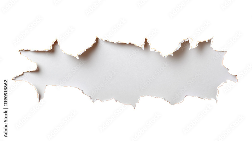 Poster an irregularly shaped hole in white paper reveals a black background creating a textured abstract im
