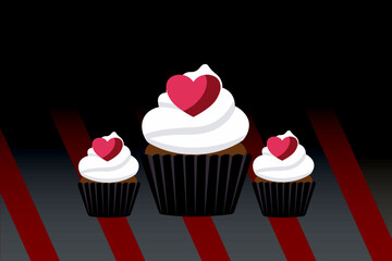 Sweet Heart Cupcake with Cream on Black Base