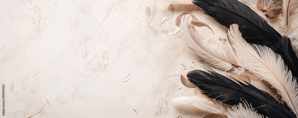 Poster Black and white feathers creating a soft and elegant background
