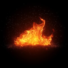 Fototapeta premium realistic flames with glowing embers, isolated on a black background.