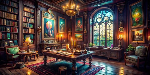 Obraz premium Mystical Tarot Card Reading Room: Atmospheric Architectural Photography