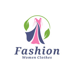 Women Clothes with leaf logo design vector illustration. Women Fashion logo concept template