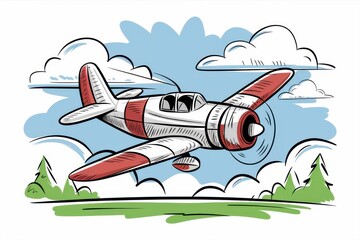 Naklejka premium A Cartoon Airplane Soaring Through Sunny Skies
