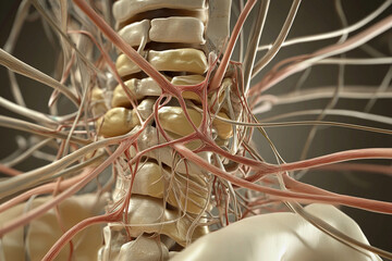 Detailed view of human spinal cord and nerve structures