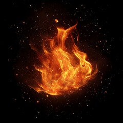 Fototapeta premium realistic flames with glowing embers, isolated on a black background.
