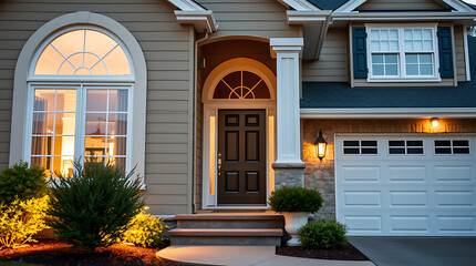 Luxury Home Exterior at Night: Modern Architecture and Curb Appeal