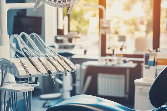 Dental tools in modern clinic during daylight hours