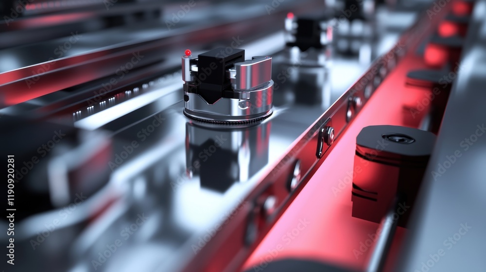 Poster the automated assembly line showcases robotic arms working with precision components, illuminated by