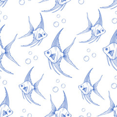 Obraz premium Seasonal seamless pattern with small fish. Vector graphics.