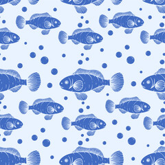 Fototapeta premium Seasonal seamless pattern with small fish. Vector graphics.