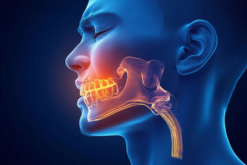 Human anatomy illustration showing facial structure and jaw