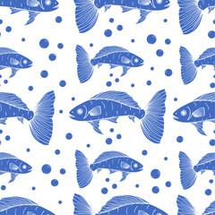 Seasonal seamless pattern with small fish. Vector graphics.