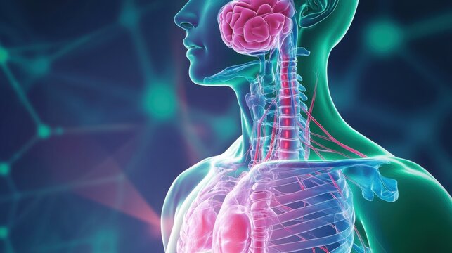 Diagram of the human lymphatic system, showcasing the intricate network of vessels and nodes responsible for immune response and fluid balance in the body. Essential for understanding health and disea