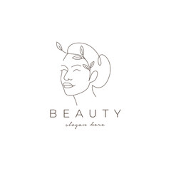 Beauty care woman face minimalist logo design vector
