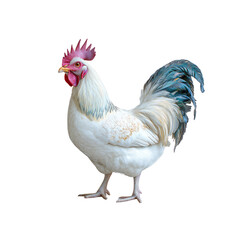 Fototapeta premium Majestic White Rooster with Teal Tail Feathers Isolated on Transparent background