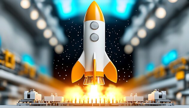 Space exploration business launch innovative rocket in technological environment